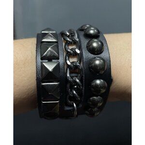 3-IN-1 BRACELET Y2K 2000s Vintage Style Goth Emo Punk Rock Studded Leather Cuff